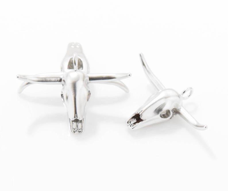 Buffalo Head Pendant 2pcs IA0070-MR Buffalo Head Beads Matte Rhodium Plated over Brass Buffalo Head Charm