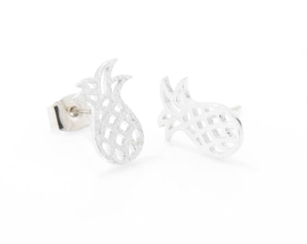 Orecchini A Perno In Argento 925 Placcato Oro Con Motivo Ananas - Cassel Designs, Sacchetto In Iuta Incluso - 3