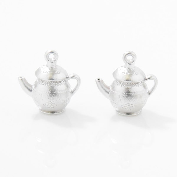 Tea Pot Pendant . Tea Pot Charm . Kettle Pendant . Kettle Charm . Matte Rhodium Plated over Pewter - 2pcs / IA0067-MR