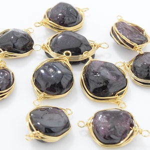 Garnet Connector . Garnet Pendant . Garnet Charm . Garnet Beads . 16K Polished Gold Plated over Brass - 2pcs / NB0027-PGGN