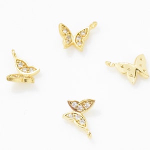 Cubic Butterfly Pendant . Tiny Butterfly Pendant . Cubic Zirconia . Wedding Jewelry . 16K Polished Gold Plated over Brass - 2pcs / UT0008-PG
