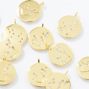 Aquarius . the Water Carrier . Cubic Constellation Pendant . Zodiac Sign Pendant . 16K Polished Gold Plated over Brass - 2pcs / IA0186-PG