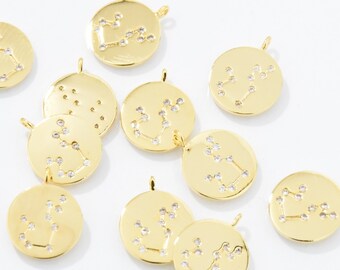Aquarius . the Water Carrier . Cubic Constellation Pendant . Zodiac Sign Pendant . 16K Polished Gold Plated over Brass - 2pcs / IA0186-PG