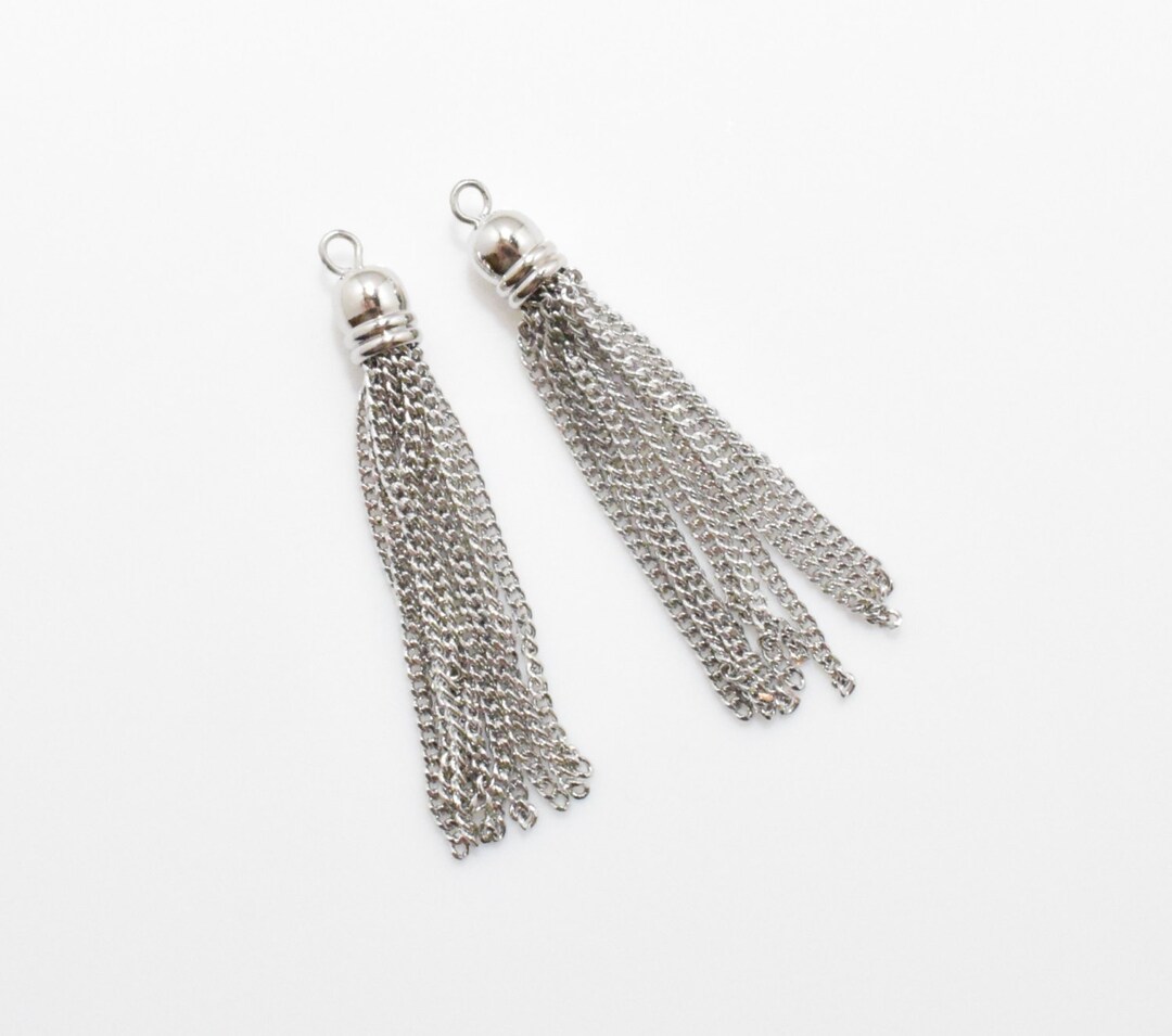 Silver Metal Tassel large , Chain Tassel . Silver Tassel . Jewelry Craft Supply. Polished