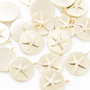 Starfish Pendant . Starfish Charm . Star Fish Beads . Coin Pendant . Coin Charm . 16K Matte Gold Plated over Brass - 2pcs / IA0191-MG