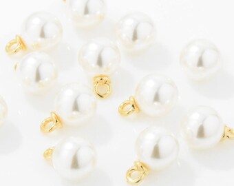 8MM Round Pearl Pendant (Large) . Round Pearl Charm . Pearl Beads . Wedding Jewelry . 16K Polished Gold Plated over Brass - 4pcs / YO0025-PG