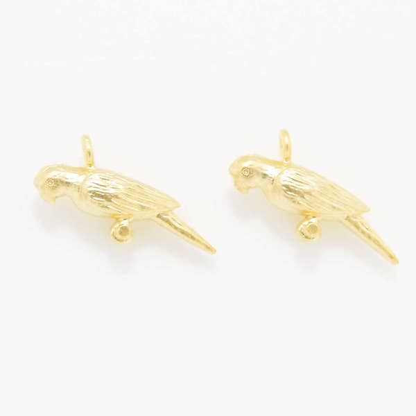 Parrot Pendant . Parrot Charm . Parrot Bead . Tiny Bird Pendant . 16K Matte Gold Plated over Brass - 2pcs / IA0127-MG