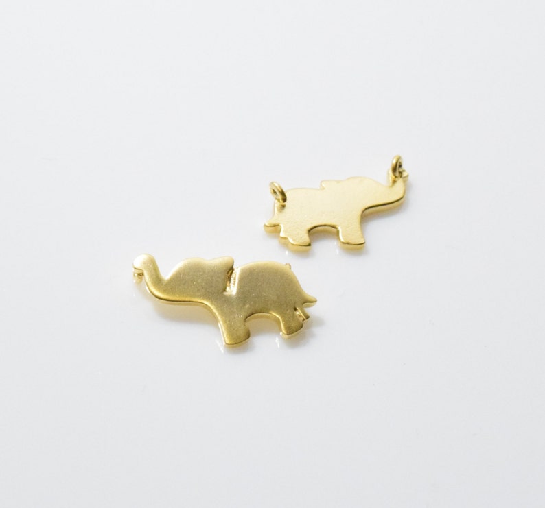 Jewelry Craft Supply 16K Matte Gold Plated over Brass Animal Pendant Elephant Connector Elephant Brass Pendant 2pcs IA0143-MG