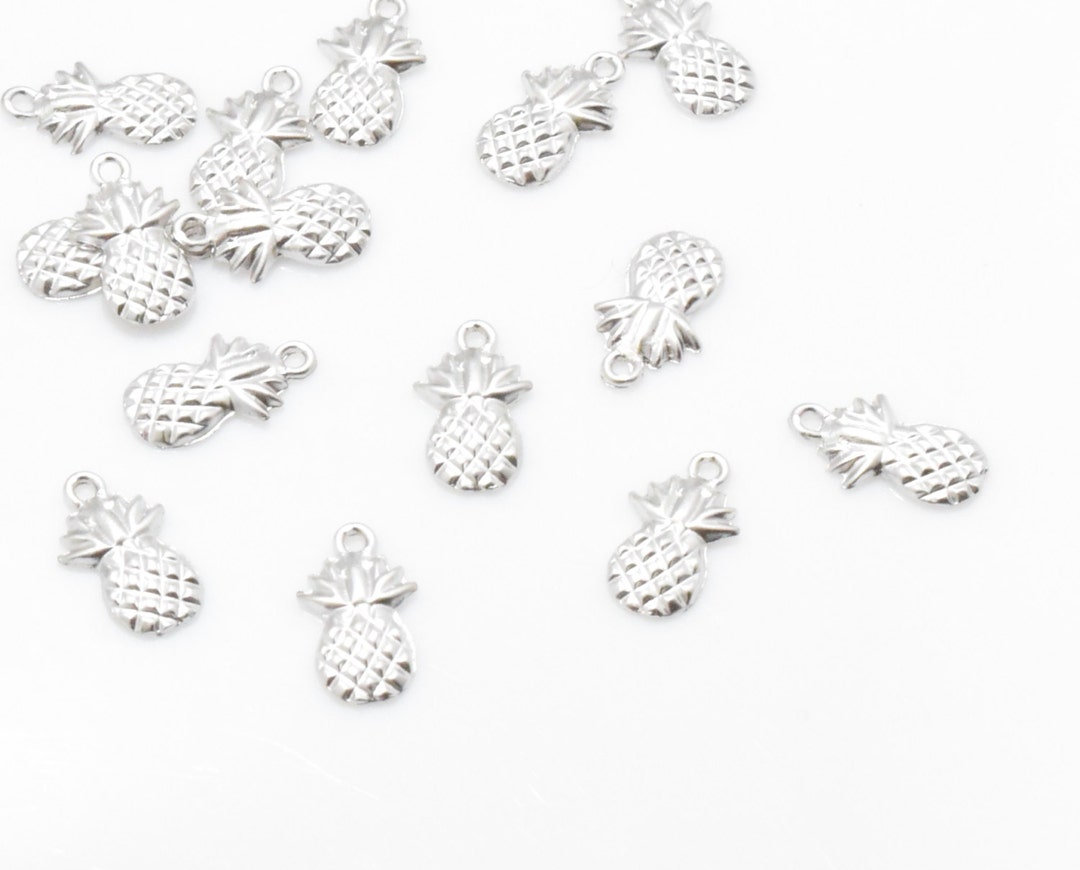 Pineapple Brass Pendant . Pineapple Charm . Fruit Charm . Jewelry Craft Supply . Matte Rhodium