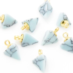 Mint Howlite Pyramid Pendant . Turquoise Pyramid Pendant. Howlite Triangle Pendant. 16K Polished Gold Plated over Brass - 2pcs / KH0004-PGMT