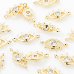 Cubic Evil Eye Pendant (Small) . Cubic Eye Connector . Eye Charm . Eye Bead . 16K Polished Gold Plated over Brass - 2pcs / IA0197-PG