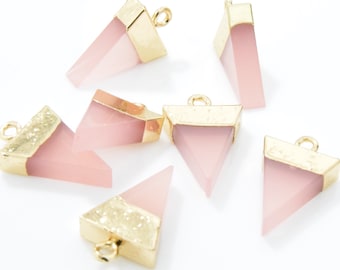 Pink Triangle Acrylic Pendant . Triangle Gemstone Pendant . Triangle Pendant . 16K Polished Gold Plated over Brass - 2pcs / KH0005-PGPK