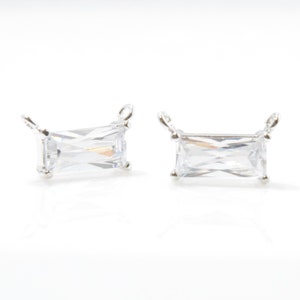 Cubic Rectangle Pendant . Rectangle Charm . Cubic Zirconia . Wedding Jewelry . Polished Rhodium Plated over Brass - 1pcs / UT0020-PR