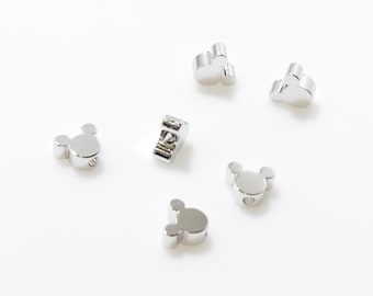 Mickey Mouse Inspired Bead . Mickey Mouse Bead . Mickey Mouse Charm . Polished Rhodium Plated over Brass - 4pcs / JM0050-PR
