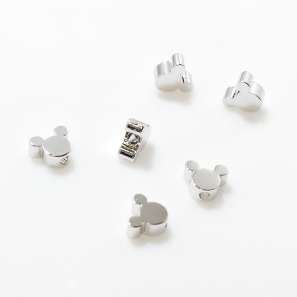 Mickey Mouse Inspired Bead . Mickey Mouse Bead . Mickey Mouse Charm . Polished Rhodium Plated over Brass - 4pcs / JM0050-PR