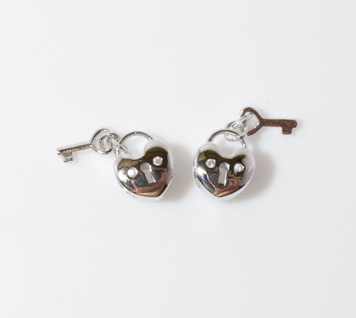 Cubic Lock and Key Bead . Lock Pendant . Lock Charm . Cubic Zirconia ...