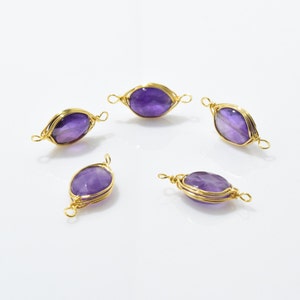 Amethyst Edelstein-Verbinder. Amethyst Anhänger. Lila Edelstein. 16K poliertes Gold über Messing - 2 Stück / NB0021-PGAM Bild 2