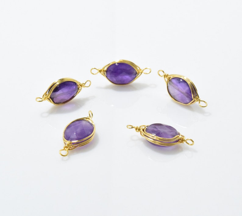 Amethyst Edelstein-Verbinder. Amethyst Anhänger. Lila Edelstein. 16K poliertes Gold über Messing - 2 Stück / NB0021-PGAM Bild 2