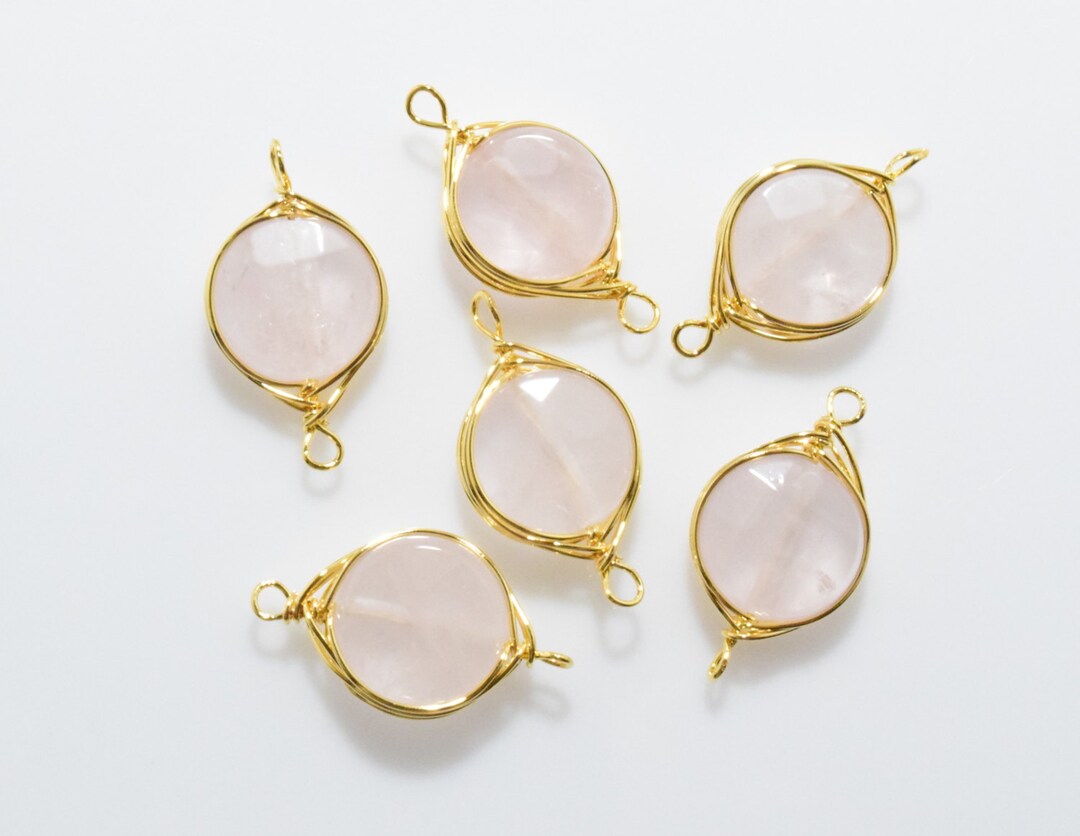 Rose Quartz Tiny Gemstone Connector, Gemstone Pendant, Polished Gold ...