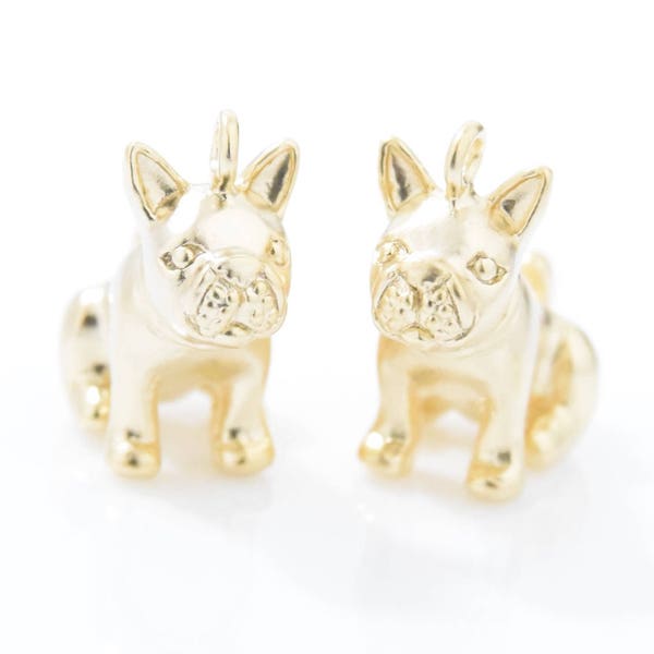 Bulldog Pendant . Bulldog Charm . Bulldog Beads . 16K Matte Gold Plated over Brass - 2pcs / IA0059-MG