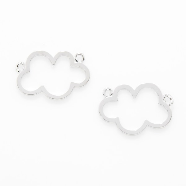 Cloud Brass Pendant . Cloud Connector . Cloud Charm . Cloud Necklace . Polished Rhodium Plated over Brass - 2pcs / IA0028-PR