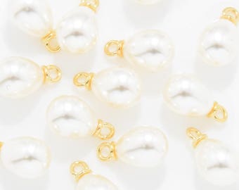 Teardrop Pearl Pendant . Teardrop Pearl Charm . Pearl Beads . Wedding Jewelry . 16K Polished Gold Plated over Brass - 4pcs / YO0025-PG