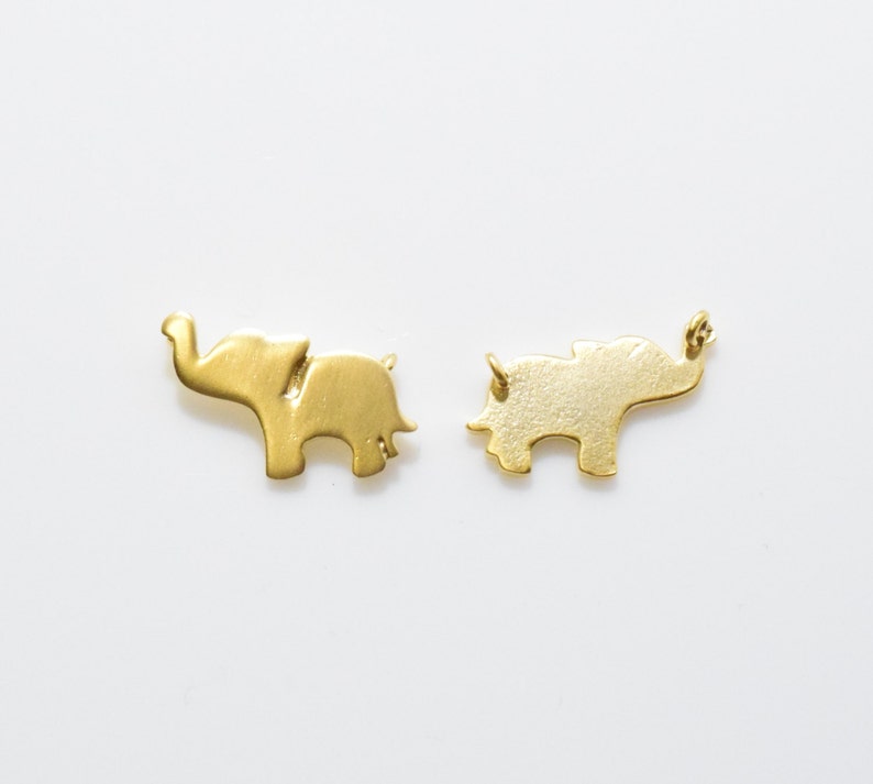 Jewelry Craft Supply 16K Matte Gold Plated over Brass Animal Pendant Elephant Connector Elephant Brass Pendant 2pcs IA0143-MG