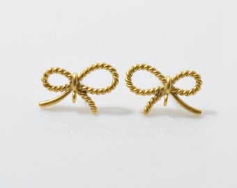 Ribbon Post Earring . Earring Component . 925 Sterling Silver Post . 16K Matte Gold Plated over Brass- 2pcs / RG0058-MG