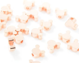 Mickey Mouse Inspired Bead . Mickey Mouse Bead . Mickey Mouse Charm . Polished Rose Gold Plated over Brass - 4pcs / JM0050-RG