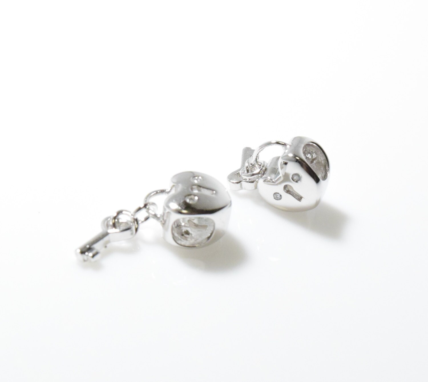 Cubic Lock and Key Bead . Lock Pendant . Lock Charm . Cubic Zirconia ...
