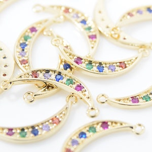 Multiple Cubic Crescent Pendant . Cubic Crescent Charm . Crescent Connector . 16K Polished Gold Plated over Brass - 2pcs / IA0228-PG