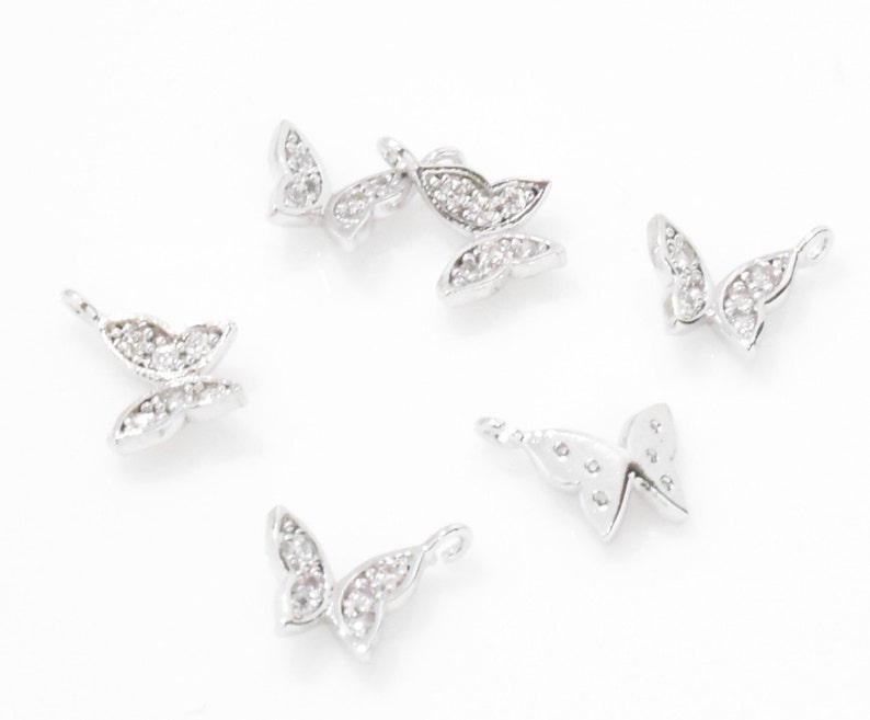 Cubic Butterfly Pendant Wedding Jewelry 2pcs UT0008-PR Polished Rhodium Plated over Brass Cubic Zirconia Tiny Butterfly Pendant