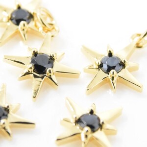 Black Cubic Star Pendant . Cubic Star Charm . Cubic Star Beads . Wedding Jewelry . 16K Polished Gold Plated over Brass - 2pcs / UT0045-PG