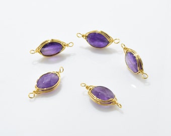 Amethyst Gemstone Connector . Amethyst Pendant . Purple Gemstone . 16K Polished Gold over Brass- 2pcs / NB0021-PGAM