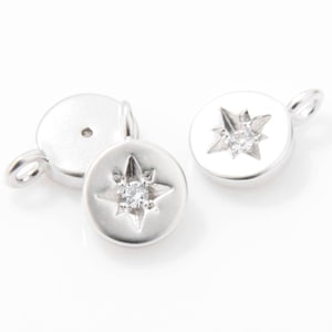 Cubic Star Pendant . Cubic Star Charm . Cubic Star Beads . Cubic Coin Pendant . Matte Rhodium Plated over Brass - 2pcs / IA0208-MR