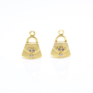 Cubic Handbag Pendant . Handbag Charm . Tote Bag Pendant . Cubic Zirconia . 16K Matte Gold Plated over Brass - 2pcs / RG0014-MG