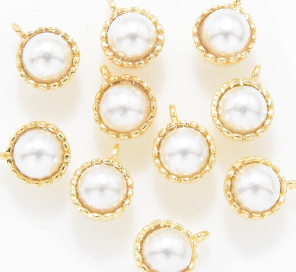 Tiny Pearl Pendant (large) . Tiny Pearl Charm . Round Pearl Beads ...