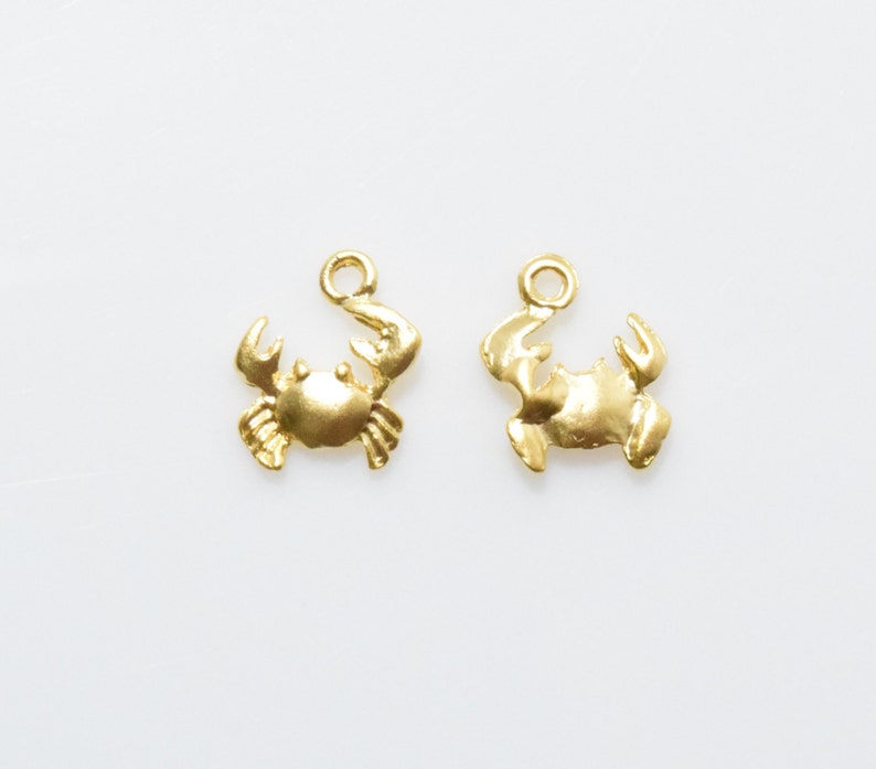 May include: Two gold-colored crab charms with a loop at the top for attaching to jewelry or other crafts.