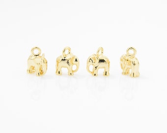 Elephant Brass Pendant (Small) . Elephant Charm . Elephant Beads. 16K Polished Gold Plated over Brass - 2pcs / IA0050-PG