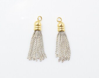 Ivory Metal Tassel (Small) . Ivory Tassel . Color Chain Tassel . 16K Polished Gold Plated over Brass Cap - 2pcs / UT0070-PGIV