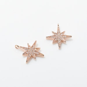 Cubic Star Pendant . Star Charm . Cubic Zirconia . Wedding Jewelry . Polished Rose Gold Plated over Brass - 1pcs / UT0006-RG