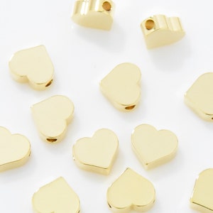 Tiny Heart Bead . Tiny Heart Pendant . Heart Charm . 16K Polished Gold Plated over Brass - 4pcs / JM0005-PG