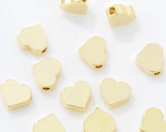 Tiny Heart Bead . Tiny Heart Pendant . Heart Charm . 16K Polished Gold Plated over Brass - 4pcs / JM0005-PG