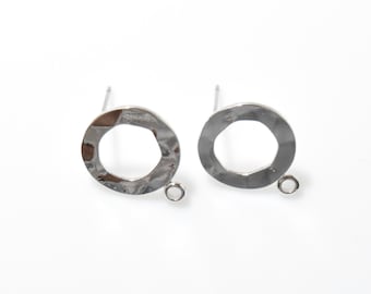 Round Post Earring . Circle Post Earring . 925 Sterling Silver Post . Polished Rhodium Plated over Brass- 4pcs / JM0045-PR