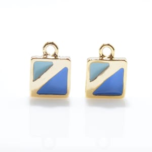 Blue and Skyblue Square Pendant . Square Charm . Epoxy Charm . 16K Polished Gold Plated over Brass - 2pcs / RG0122-PGBU