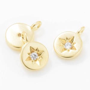 Cubic Star Pendant . Cubic Star Charm . Cubic Star Beads . Cubic Coin Pendant . 16K Matte Gold Plated over Brass - 2pcs / IA0208-MG