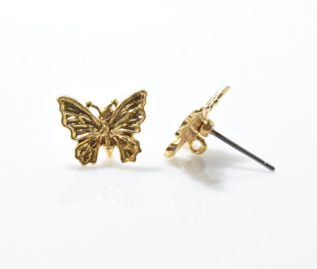 Butterfly Post Earring . Earring Component . 16K Polished Gold - Etsy