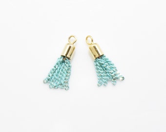 Mint Metal Tassel . Mint Chain Tassel . Tiny Metal Tassel . 16K Polished Gold Plated over Brass Cap - 2pcs / YO0013-PGMT