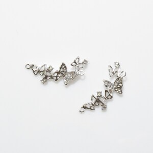 Cubic Butterfly Pendant . Butterfly Connector . Cubic Zirconia . Wedding Jewelry . Polished Rhodium over Brass - 2pcs / RG0128-PR