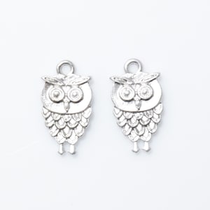 Owl Brass Pendant . Owl Charm . Jewelry Craft Supply . Matte Rhodium Plated over Brass - 4pcs / RG0109-MR